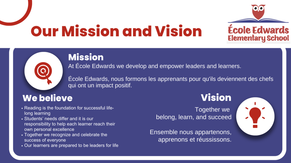 The mission and vision of Ecole Edwards Elementary School.